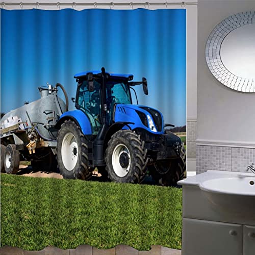 AOLIGL Duschvorhang 200x200 cm Moderne Mode Duschvorhänge Blauer Traktor, Blauer Himmel Bad Vorhäng Schwer Duschvorhang Badewanne 3D Digitaldruck Polyester Anti Schimmel Waschbar von AOLIGL