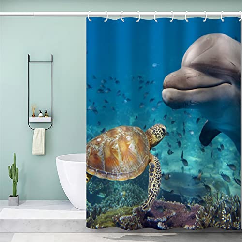 AOLIGL Duschvorhang 200x200 cm Moderne Mode Duschvorhänge Delfin Schildkröte Bad Vorhäng Schwer Duschvorhang Badewanne 3D Druck Polyester Anti Schimmel Waschbar von AOLIGL