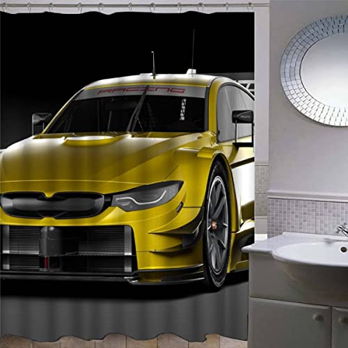 AOLIGL Duschvorhang 200x200 cm Moderne Mode Duschvorhänge Gelber Sportwagen Rennwagen Extremsport Bad Vorhäng Schwer Duschvorhang Badewanne 3D Druck Polyester Anti Schimmel Waschbar von AOLIGL