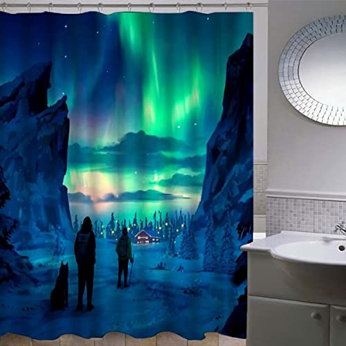 AOLIGL Duschvorhang 200x200 cm Moderne Mode Duschvorhänge Nordlichter Kunst Aus Schnee Und EIS Bad Vorhäng Schwer Duschvorhang Badewanne 3D Digitaldruck Polyester Anti Schimmel Waschbar von AOLIGL