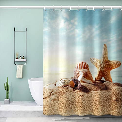 AOLIGL Duschvorhang 240x200 Antischimmel Duschvorhang Seestern Duschvorhang Set Antibakteriell mit 12 Ringe Interessant Duschvorhang Maritimes Thema Textil Badezimmer Vorhänge Waschbar von AOLIGL