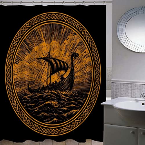 AOLIGL Duschvorhang 240x200 cm Antischimmel Duschvorhang Wikinger, Wikinger Duschvorhang Set Antibakteriell Wasserdicht mit 12 Ringe Interessant Duschvorhang Textil Badezimmer Vorhänge Waschbar von AOLIGL