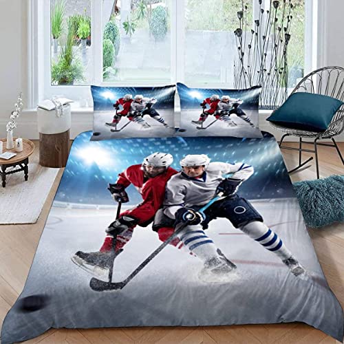 AOLIGL Flauschige Mikrofaser Bettwäsche 155x220 Kinder Puck Bettbezüge Jugendliche Jungen Mädchen Eishockey Bettbezug Set mit 2 Kissenbezug 80 x80 Einzelbett von AOLIGL