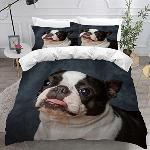 AOLIGL Hund Bettwäsche 135x200cm Boston-Terrier Bettwäsche-Set Boston-Terrier Kinder Bettwäsche Hund Haustier Bettbezug Schöne Tiere,Kissenbezug 80 x 80cm, Mikrofaser Betten Set von AOLIGL