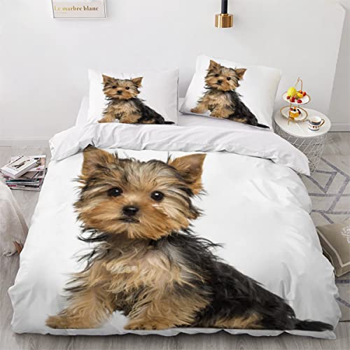 AOLIGL Hund Bettwäsche 155x220cm Yorkshire-Terrier Bettwäsche-Set Yorkshire-Terrier Jugendliche Bettwäsche Hund Haustier Bettbezug Schöne Tiere,Kissenbezug 80 x 80cm,Mikrofaser Betten Set von AOLIGL