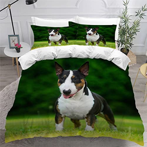 AOLIGL Kuh Bettwäsche 200x200cm flauschig,Bullterrier Bettwäsche-Set GrüNer Wald,Jungen Mädchen Bettwäsche Set 3 Teilig Haustier Bettbezug Tiere,Kissenbezug 80 x 80cm,Hochlandkuh Betten Set von AOLIGL