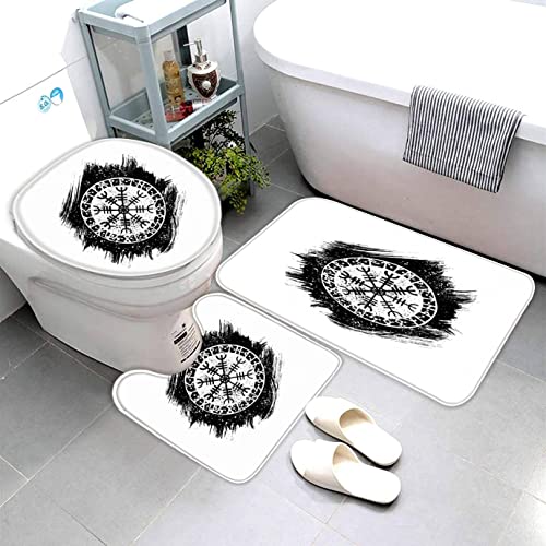 AOLIGL Badezimmermatte Set Weiße Skandinavische Symbole 3D Drucken Wikinger Teppich Badezimmer Badgarnitur 3teilig Mikrofaser Bath mat U-förmigen Contour Matte- WC Vorleger 40 x60 von AOLIGL