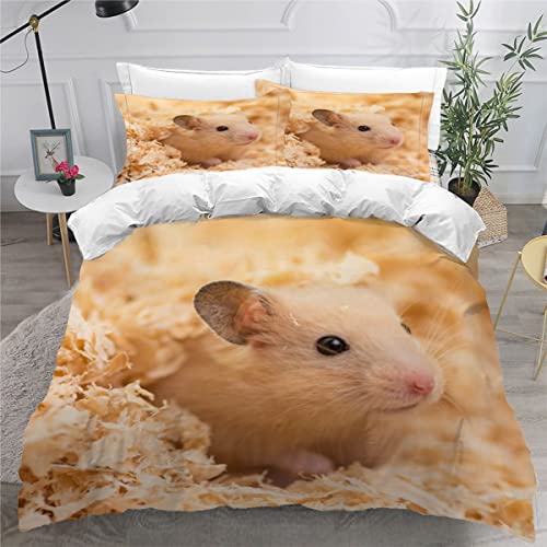 AOLIGL Bettbezüge 200x200 Golden Hamster tierische Haustiere Bettwäsche Set 3D Motiv Sommer Atmungsaktive Weiche Bettwäsche mit Reißverschluss Bunt/Weiß/Schwarz/Grau Bettwäsche von AOLIGL