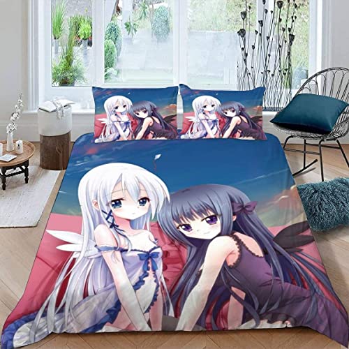 AOLIGL Bettwäsche Set 135x200+2x80x80 Japanische Manga-Kawaii Bettwäsche Kinder Mädchen Teens Hypoallergen 3 Stück Bettwäsche Süßes Anime-Mädchen Mikrofaser Bettbezug von AOLIGL