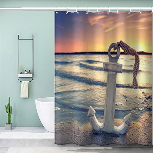 AOLIGL Duschvorhang 120x180 cm Sonnenuntergang Strand Anker Anti-schimmel Wasserdicht Badvorhang mit 12 Duschvorhängeringen Persönlichkeit Gewicht Magnet Kinder, Color6, 3D von AOLIGL