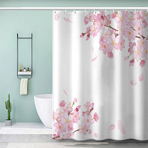 Duschvorhang 180x180 3D Duschvorhang Kirschblüten-Aquarellmalerei Badezimmer Vorhänge mit 12 Ring, Japanisches Romantisches Rosa Duschvorhang fuir Badewanne Schwer Stoff Polyester Anti-schimmel von AOLIGL