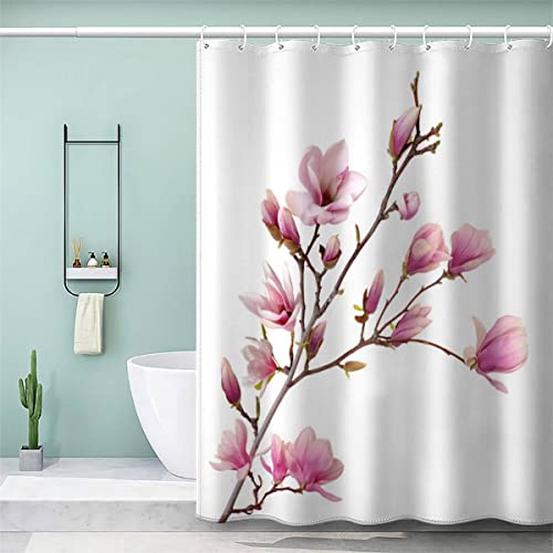 AOLIGL Duschvorhang 180x200 cm Rosa Magnolie Duschvorhang with 12 Hooks Duschvorhang Textil Weiß Geäst Badezimmer Vorhänge Hohe Qualität von AOLIGL