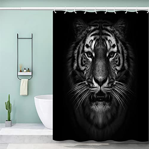 AOLIGL Duschvorhang 200x200 cm Moderne Mode Duschvorhänge Schwarzer und weißer Tigerkopf, Waldtier Bad Vorhäng Schwer Duschvorhang Badewanne 3D Digitaldruck Polyester Anti Schimmel Waschbar von AOLIGL