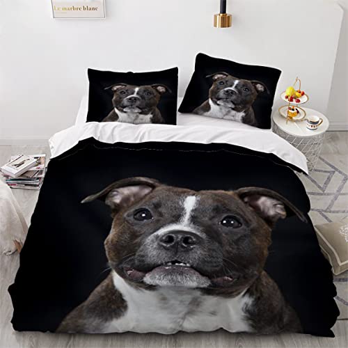 AOLIGL Hund-Motiv Bettwäsche 135x200cm Staffordshire Bull Terrier Bettwäsche-Set Schwarz Mikrofaser Betten Set,Hund Haustier Bettbezug Schöne Tiere,Kissenbezug 80 x 80cm, Kinder Bettwäsche von AOLIGL