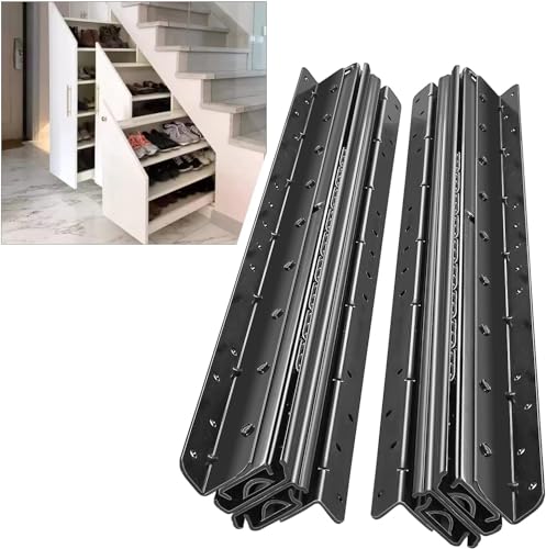 AOLISHENG Schubladenschienen Bodenhalterung 600 mm 3 Falten Auszugsschienen Vollauszug Schwerlastauszug Kugellager Versteckt unter Treppen Gleitschienen Schwarz 120 KG Tragkraft 1 Paar (2er-Pack) von AOLISHENG