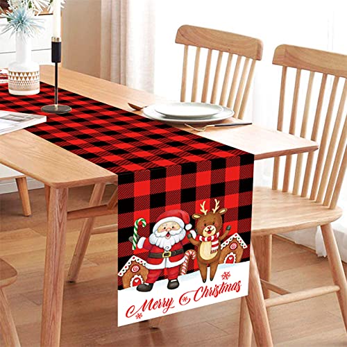 AOLOA Weihnachten Tischläufer, Vintage Rot Schwarz Plaid Tischwäsche, Weihnachten Winter Party Deko Festival Küche Gitter Check Tischdekoration Waschbar Drinnen Draußen, 35 x 180cm von AOLOA