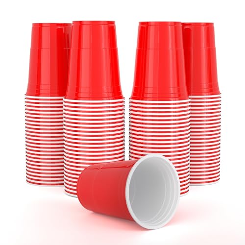 AOLUXLM Plastikbecher, Original American Red Cups 100 Stück Mehrweg Partybecher Set, Becher Plastik 473ml 16oz Getränkebecher für Party Geburtstag Hochzeit von AOLUXLM