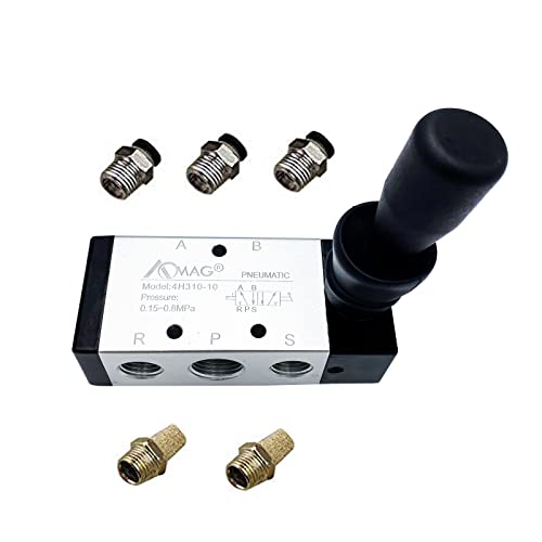 AOMAG Pneumatisches 3/8 Zoll PT 5 Wege 2 Position Air Handhebel betriebenes Ventil Pneumatisches Magnetventil Manuelle Steuerung Push-Pull 4H310-10 von AOMAG