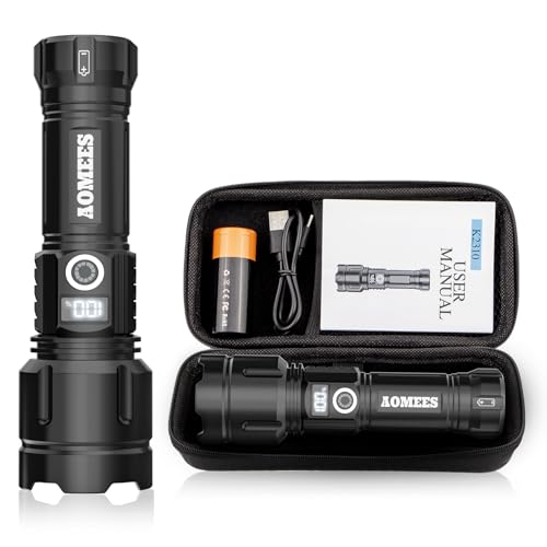 AOMEES LED Taschenlampe Aufladbar, 200000 Lumen Extrem Hell, USB & Type-C, IPX4 Wasserdicht, 5 Lichtmodi für Camping Notfall Sicherheits-Hammer von AOMEES
