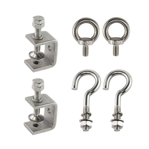 AOMIKITSTU C Klemme 2 Stück, Edelstahl C-Zwingen Kieferöffnungen 30mm, Trägerklemme Spannbereich 0-25mm, mit Edelstahlhaken und Ringschrauben, für Schweißtischlerei von AOMIKITSTU