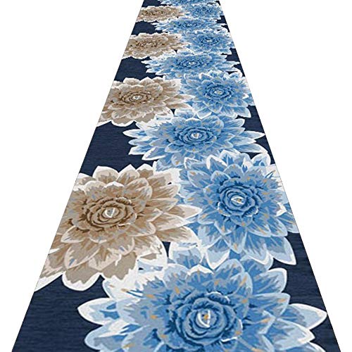 AOMRUN Läufer Teppiche Flur Teppich Korridor Teppich Eingang Matte Blaue Blumen Design Fleckenresistente rutschfeste Bauernhaus Teppichmatte, Anpassbar (Color : Multi-Colored, Size : 0.6x3.5m) von AOMRUN