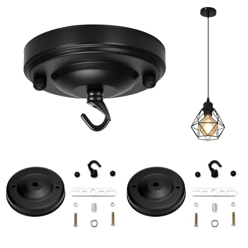 AOMiGT 2 Stück Deckenbaldachin mit Haken, Kronleuchter Deckenplatte Haken, Deckenrosette Schwarz, Deckenplatte für Hängelampe, Deckenrosette zur Aufhängungan von AOMiGT