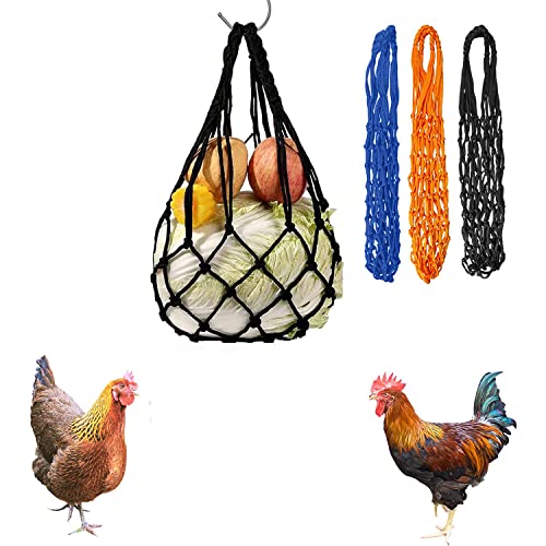 Hähnchen Futterautomat, Fütterungs Netzbeutel, 3 Stück Nylon Heunetz Hänge, Hühner Obst Und Gemüse Fütterungs Netzbeutel, Hühner Spielzeug Zubehör für Enten Gänse Vögel von AOMiGT