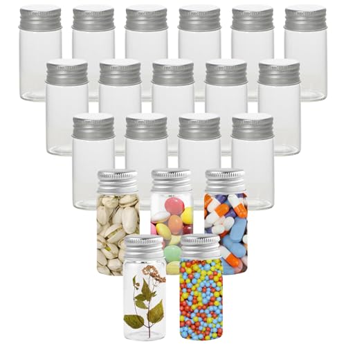 Kleine Glasflasche, Reagenzglas, 20 Stück 20ml kleine Glasflasche Glas Reagenzgläser, Reagenzgläser mit Schraubverschluss, Flaschen Kleine Glasflaschen zum Befüllen, für Süßigkeiten, Labor, Blume von AOMiGT