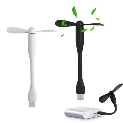 Mini USB Ventilator, 2 PCS Mini Ventilator USB Telefon Fan, USB Ventilator Mit Flexiblem Hals, Ventilateurs Personnalisés, Tragbarer Vernebler Ventilator für Reisen Zuhause Outdoor (Schwarz und Weiß) von AOMiGT