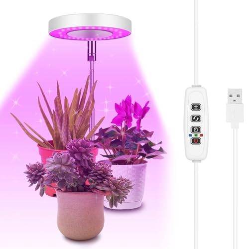 Pflanzenlampe LED Vollspektrum, Grow Lampe für Zimmerpflanzen Höhenverstellbares Pflanzenlicht mit USB Adapter, 3/9/12 Auto Timer, 3 Lichter Modi und 10 Helligkeit, für Zimmerpflanzen Kleine Pflanzen von AOMiGT