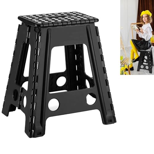 45cm Tritthocker Klappbar, Falthocker für Kinder und Erwachsene, Tragbarer und Faltbarer Klapphocker, Fussbank rutschfest, Kinderhocker aus Kunststoff für Küche, Bad und Wohnzimmer (schwarz) von AONAT