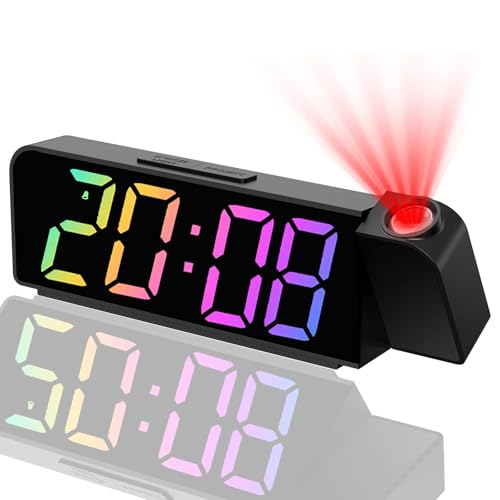 AONAT Projektionswecker für Schlafzimmer, 180° Digitaler Projektionswecker, Projektion Uhr mit Temperatur, Projektionsuhr mit LED Bildschirm, Schwarz von AONAT