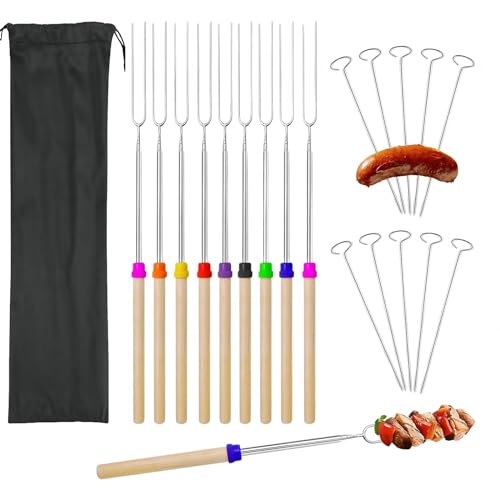 AONAT Teleskop Grillspieße,10 PC GrillspießE Edelstahl,Stockbrot SpießE,Stockbrot StöCke,Marshmallow SpießE,GrillspießE Lagerfeuer,Rouladennadeln,extra langer BBQ Spieß(Lang 31-81CM) von AONAT