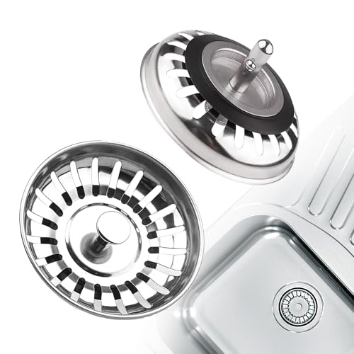 Ersatz-Abflusssieb für Küchenspüle, Edelstahl, universeller Abflussstöpsel für Lebensmittelabfälle/Haarfänger, UK-Spülen, Lochdurchmesser 79 mm, 2 Stück von AONAT