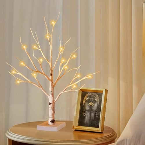 LED-Birke mit Lichtern,Birke Lichterbaum Innen mit 24 Warmweißer LEDs Licht,Batteriebetrieben/USB-betrieben,Tischdekoration,LED-Zweig,Bonsai-Baum für Zuhause,Party,Weihnachten,Osterdeko(60cm/2ft) von AONAT