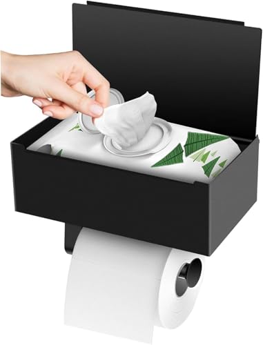 Toilettenpapierhalter Ohne Bohren,Klopapierhalter Ohne Bohren mit Feuchttücherbox,Edelstahl Klopapierhalter,Selbstklebend Klopapierhalter mit Ablage?Schwarz? von AONAT