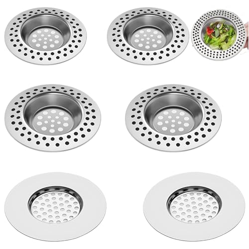 (6er Satz) AbflusssiebKüchenspüle,AbflusssiebDusche,Abflusssieb,Haarsieb Dusche,Waschbecken Sieb Für Küche,Waschbecken Sieb Aus Edelstahl,Für Küche,Badezimmer, Toilette Schutz Der Drainage 3 Größen von AONAYO
