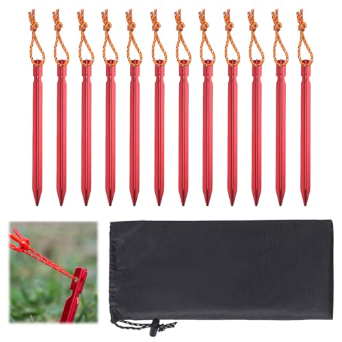 12 Stück Zeltheringe,Heringe Zelt,Heringe Camping,Camping Heringe,18cm Zelthaken Zeltnägel Mit Reflektierende Seil,Camping Zelthering,Für Outdoor-Camping, Reisen, Wandern, Strand, Robust(Rot) von AONAYO