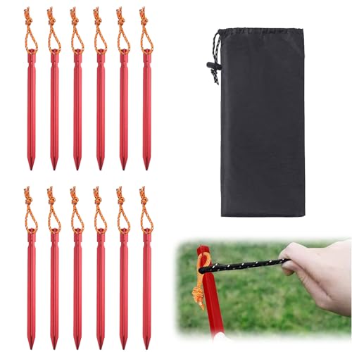 12er-Pack Zeltheringe,18cm Heringe,Mit Reflektierendem Seil Heringe Zelt,Aluminium ErdnäGel,Sturmsichere Sandspikes,Harter Boden Zelt,Geeignet FüR Camping- Und Gartenspikes von AONAYO