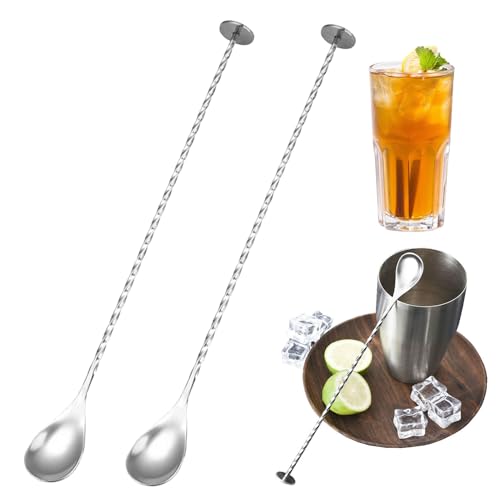 2 Stück Barlöffel,Cocktail Löffel,Cocktaillöffel,30cm Lange Löffel Edelstahl,Probierlöffel,Stampfer,Spiral Designer Longdrinklöffel,Bar Zubehör Für Stir Cocktail Kaffee,Leckere Longdrinks von AONAYO
