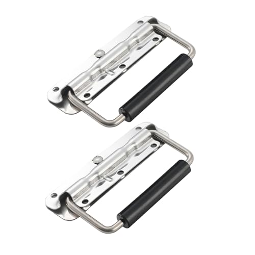 2 Stück Klappgriff,Koffergriff,Kistengriff,140mm Gefedert Kistengriff,Klappgriffe Klappbar,Kistengriffe Edelstahl,Hardware Boxen Gefedert Kistengriff,Mit Isolierter Gummigriffabdeckung,Für Toolbox Tür von AONAYO