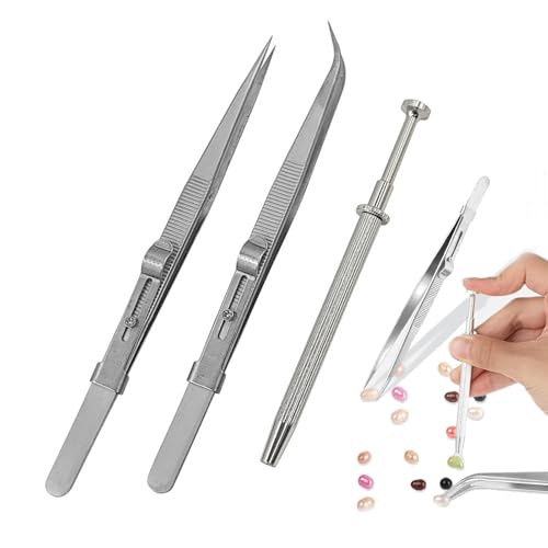 3Stück piercing zange,Piercing Zange für Kugeln,Diamond Pinzette for Painting,Piercing Kugel Aufdreher,Diamant Halter Pick up Tool,Edelstahl Schmuck Pinzette Kit für Stein Diamant Schmuck Perlen Uhren von AONAYO