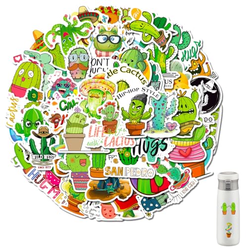 AONAYO 50pcs Niedliche Grüne Cartoon Kaktus Aufkleber, Wasserdicht Vinyl, Für Laptop, Kinder, Autos, Motorrad, Fahrrad, Skateboard, Gepäck, Koffer, Computer, Aufkleber, Graffiti Decal von AONAYO