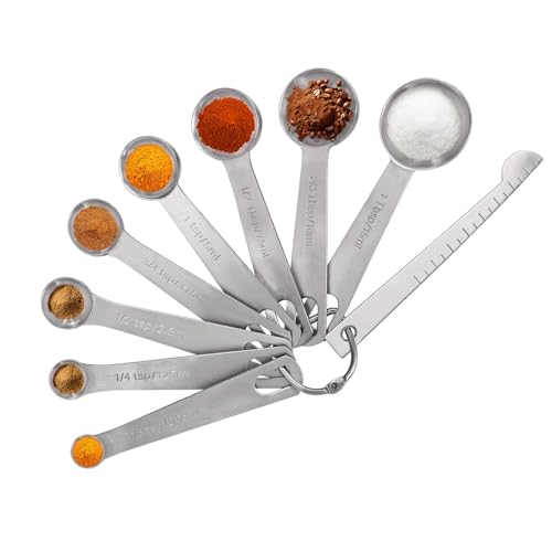 9-Teilige Messlöffel,Messlöffel Gramm,Messlöffel Set,Measuring Spoons,Gewürzlöffel,Teelöffel Messlöffel, Edelstahl Messlöffel Und Messlineal,Für Backmessen Trockenrationen Und Flüssigkeit von AONAYO