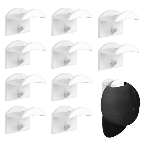 AONAYO 10 Stück Cap Halterung Wand,Cap Halter,Kappenhalterselbstklebende Hut-Organizer,Huthalter Wand, Kein Bohren,Huthaken Für Baseballkappen, Moderne Hut-Kleiderbügel, Aufbewahrung (Weiß) von AONAYO