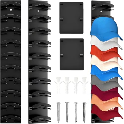 AONAYO 2 Stück Cap Halterung Wand,Kappenhalter,Cap Aufbewahrung,Mützenhalter,Kappenhalter Mit Starkem Klebstoff Für Bis Zu 20 Hüte,Basecap Halterung Wand Für Zimmer Tür Kleiderschrank,Schwarz von AONAYO