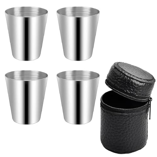 AONAYO 4 Stück Schnapsbecher Edelstahl,EdelstahlSchnapsbecher,30ml Edelstahl Becher,Stapelbare SchnapsbecherMit 1 Leder-Tasche,Tragbar Metallbecher,Camping Becher,Für Camping,Wandern,Picknick AONAYO 4 Stück Schnapsbecher Edelstahl,EdelstahlSchnapsbecher,30ml Edelstahl Becher,Stapelbare SchnapsbecherMit 1 Leder-Tasche,Tragbar Metallbecher,Camping Becher,Für Camping,Wandern,Picknick von AONAYO