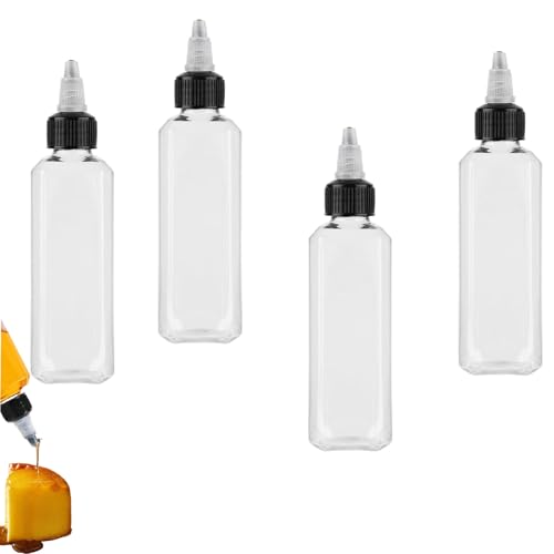 AONAYO 4 Stück Squeeze Flasche,Saucenflasche,Ölflasche Plastik,Dosierflasche,Ölspender Flaschen,100ml/3.5oz Mehrzweck Squeeze Flasche Dosierflasche,Quetschflasche Für Senf,Mayo,Olivenöl,Honig,Gewürze von AONAYO