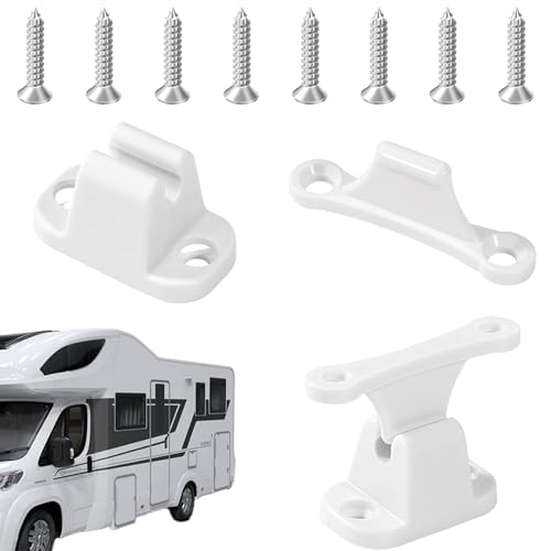 Türfeststeller für Wohnwagen, 2 Set Türhalter Wohnmobil, Türschnapper Campervan Weiß mit Schrauben für Tür Camper, Serviceklappe Wohnmobil, Boote von AONAYO