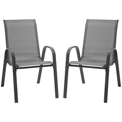 AONEGOLD 2er Set Gartenstuhl Stapelstuhl mit Armlehne Metall Mesh-Gewebe grau 70x54x90cm für Terrasse und Gartenmöbel AONEGOLD 2er Set Gartenstuhl Stapelstuhl mit Armlehne Metall Mesh-Gewebe grau 70x54x90cm für Terrasse und Gartenmöbel von AONEGOLD